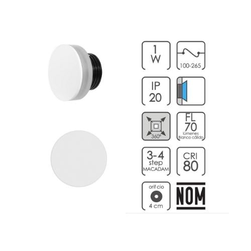Luminaria Cortesia Eclipse Circular de Empotrar 1w 3k Blanco neutro - Wattko